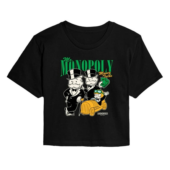 Monopoly - Mr Monopoly Uncle Money Bags - Juniors Cropped Short Sleeve Graphic T-Shirt