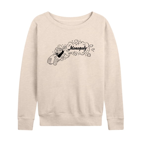 Monopoly - Racing Horizontal Chest Women's Lightweight French Terry Wide Neck Long Sleeve Graphic Shirt