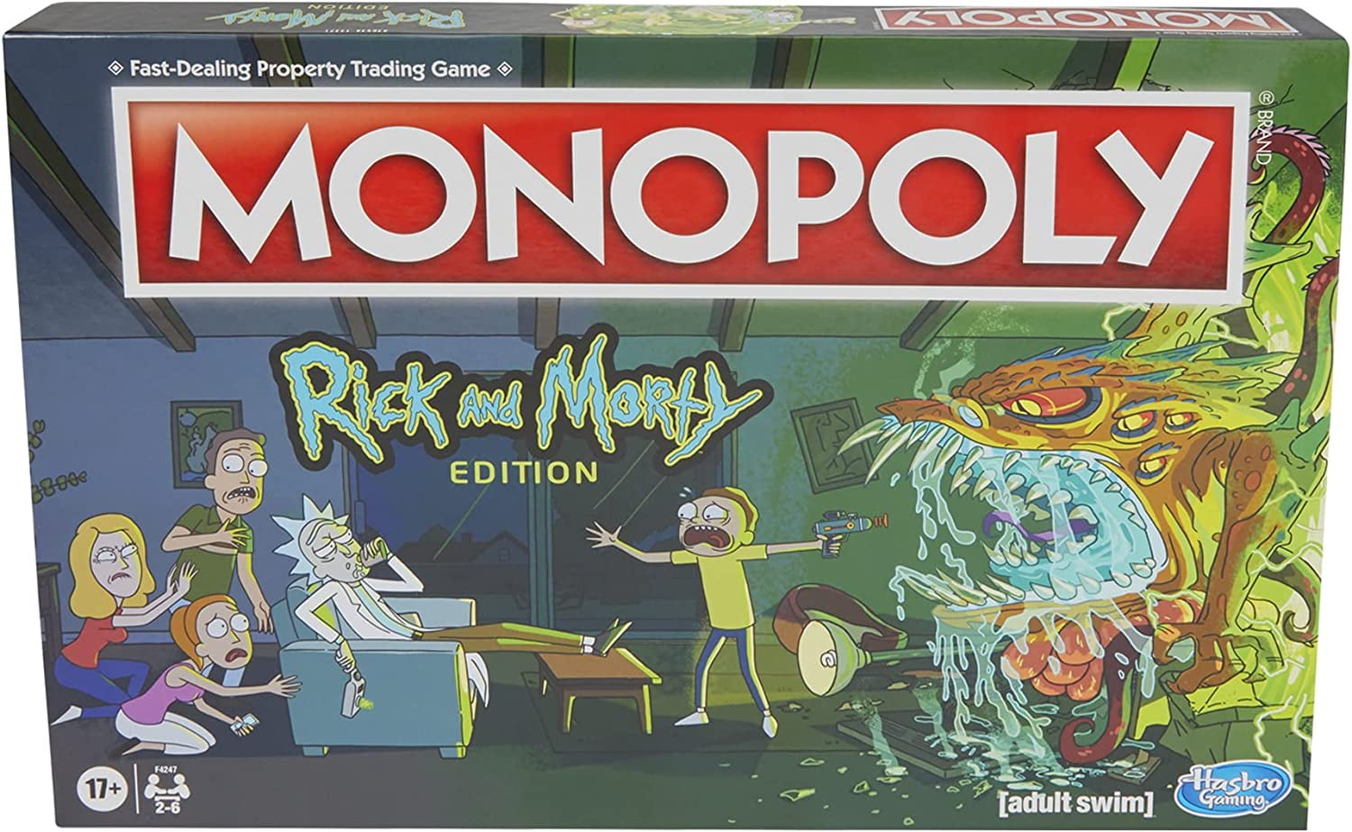 Monopoly: Rick and Morty Edition Board Game, Cartoon Network Game for Families and Teens 17+, Includes Collectible Monopoly Tokens