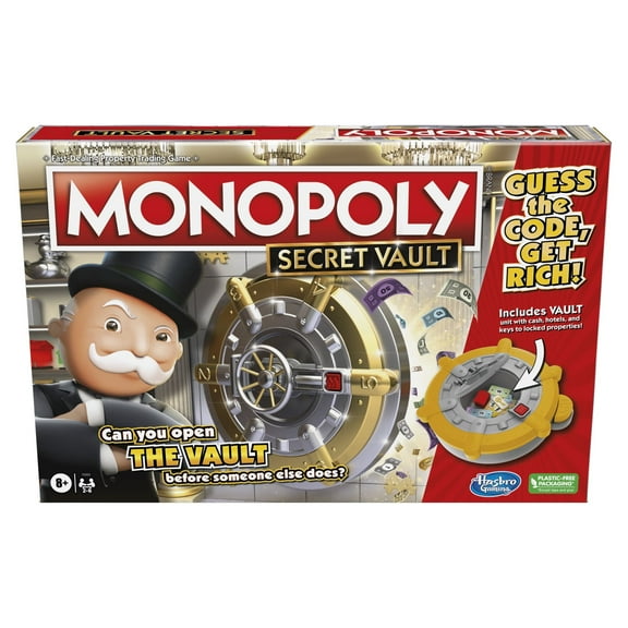 Monopoly Secret Vault Board Game for Kids Ages 8+, Family Board Game, 2-6 Players, Includes Vault