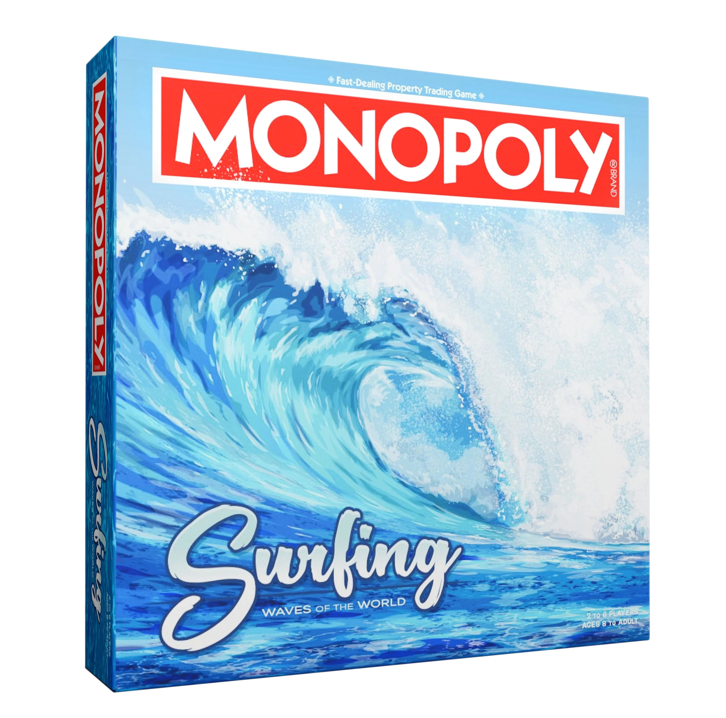 Monopoly: Surfing Waves of The World Board Game ? Buy, Sell, Trade Iconic Surf Spots Like Pipeline & Superbank, 6 Custom Beach-Themed Tokens, Family Game for Beach Sports Fans & Collectors, Ages 8+