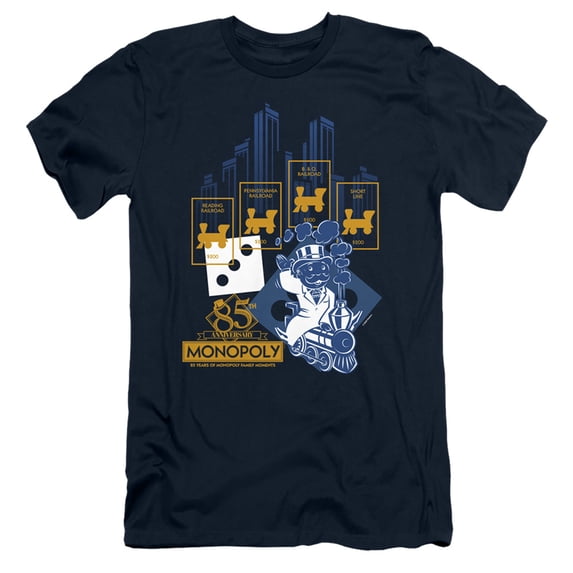 Monopoly The True Railroad Tycoon S/S Adult 30/1 T-Shirt Navy