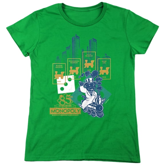 Monopoly The True Railroad Tycoon Women's T Shirt, Kelly Green, Medium