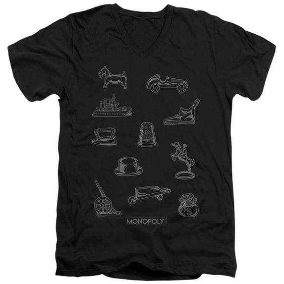 Monopoly Token S/S Adult V-Neck T-Shirt 30/1 T-Shirt Black