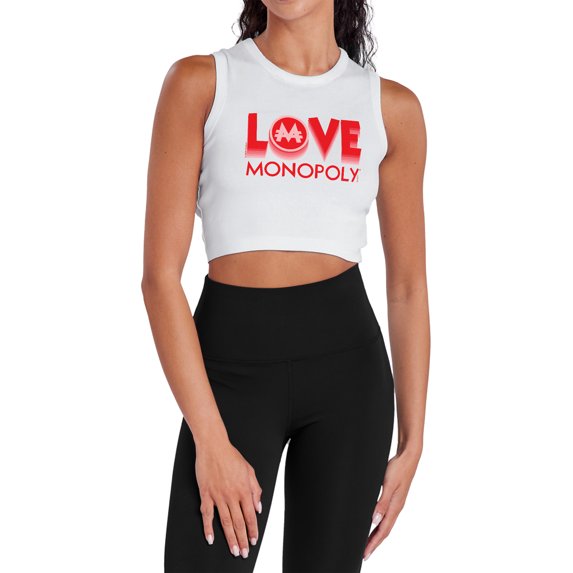 Monopoly Valentine's Day Love Women's Sleeveless Crop Top Tank, White, Medium