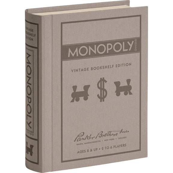 WS Game Company Monopoly Vintage Bookshelf Edition, Property Trading Board Game for 2 to 6 Players, Ages 8 and Up