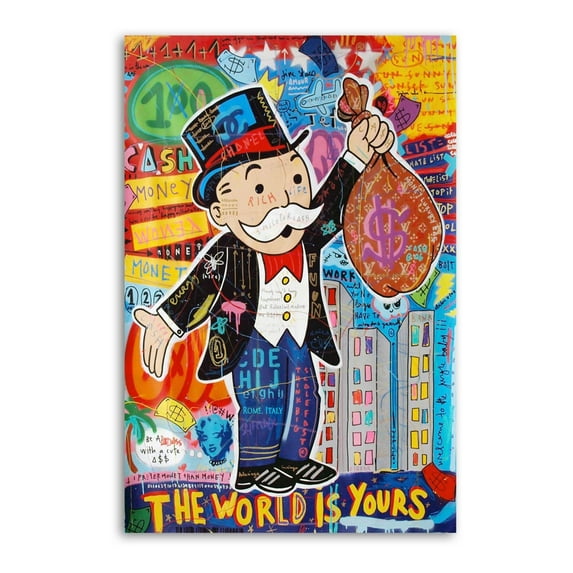 Monopolys Graffiti Money The World Is Yours Posters Wall Art Painting Canvas Gift Living Room Prints Bedroom Decor Poster Artworks 12x18inch(30x45cm)