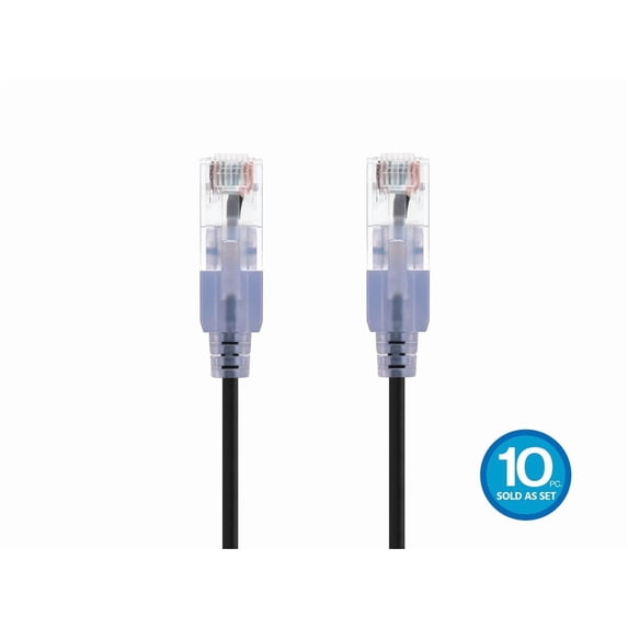 Monoprice Cat6A Ethernet Patch Cable - 3 Feet - Black | Network Internet Cord - RJ45, 550Mhz, UTP, Pure Bare Copper Wire, 10G, 30AWG, 10-Pack - SlimRun Series
