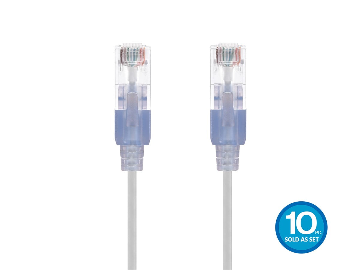 Monoprice Cat6A Ethernet Patch Cable - 5 Feet - White | Network Internet Cord - RJ45, 550Mhz, UTP, Pure Bare Copper Wire, 10G, 30AWG, 10-Pack - SlimRun Series