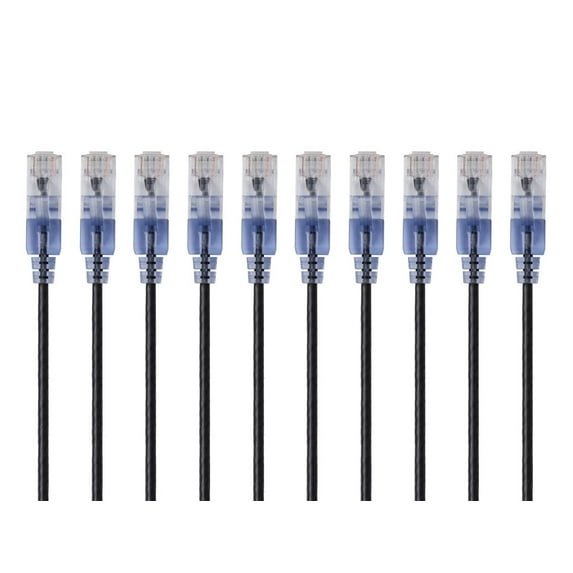 Monoprice SlimRun - Patch cable - RJ-45 (M) to RJ-45 (M) - 7 ft - UTP - CAT 6a - snagless, stranded - black (pack of 10)