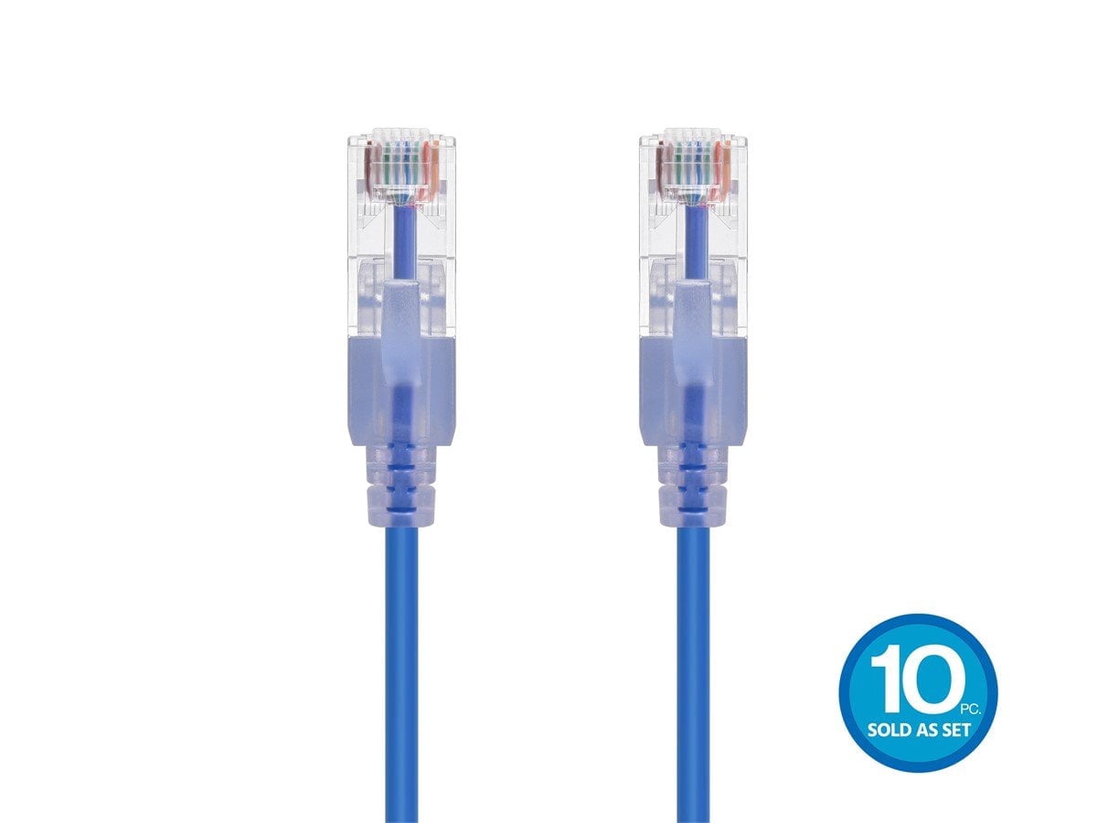 Monoprice Cat6A Ethernet Patch Cable - 7 Feet - Blue | Network Internet Cord - RJ45, 550Mhz, UTP, Pure Bare Copper Wire, 10G, 30AWG, 10-Pack - SlimRun Series