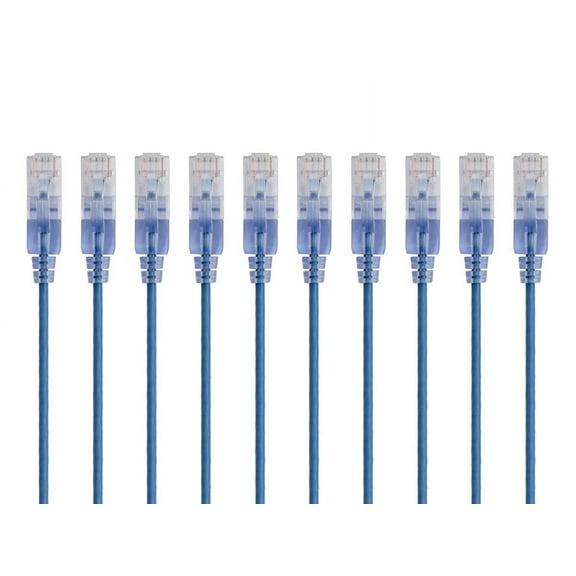 Monoprice 10-Pack SlimRun Cat6A Ethernet Network Patch Cable 7ft Blue