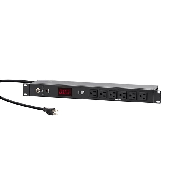 Monoprice 14 Outlet Metal 1U Rackmount Power Distribution Unit - 6 Feet Cord - Black | with Ampere Meter, 8 Rear 6 Front NEMA 5-15R Outlets, 15A Circuit Breaker