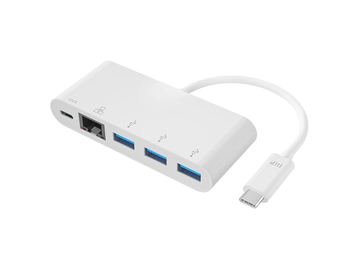 Monoprice USB-C to 3x USB-A 3.0, Gigabit Ethernet, And USB-C (F) Adapter, Compatible With USB-C Equipped Laptops, Apple Macbook and Google Chromebook