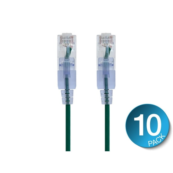 Monoprice SlimRun Cat6A Ethernet Patch Cable Snagless RJ45 14ft 10pk Green 16335