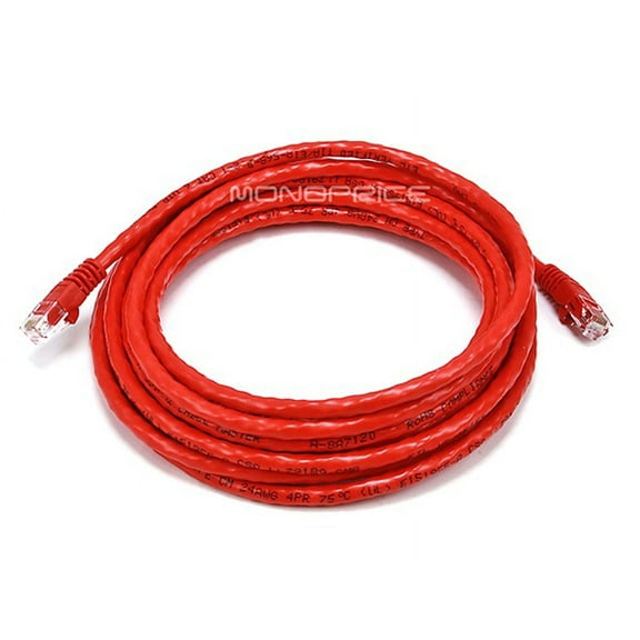 Monoprice Cat6 Ethernet Patch Cable - 14 Feet - Red | Network Internet Cord - RJ45, Stranded, 550Mhz, UTP, Pure Bare Copper Wire, Crossover, 24AWG