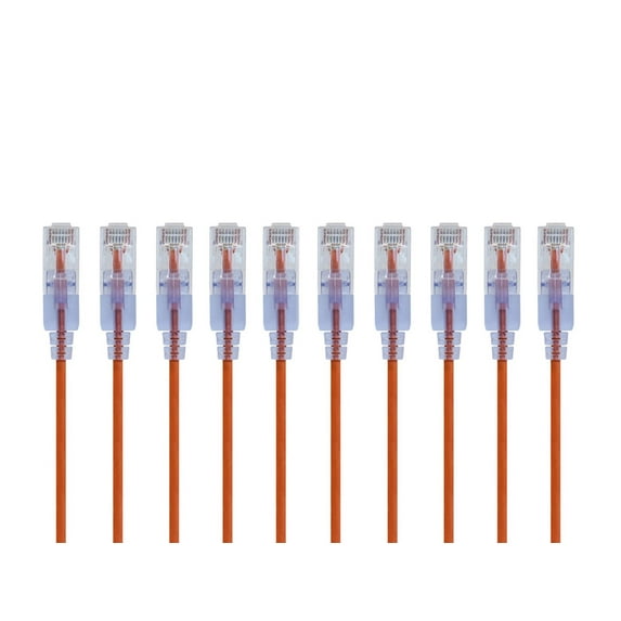 Monoprice SlimRun Cat6A Ethernet Patch Cable - Network Internet Cord - RJ45, Stranded, UTP, Pure Bare Copper Wire, 30AWG, 6in, Orange, 10-Pack