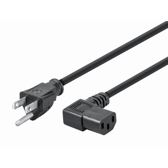 Monoprice Right Angle Power Cord - 6 Feet - Black | NEMA 5-15P to Right Angle IEC 60320 C13, 16AWG, 13A/1625W, SJT, 125V