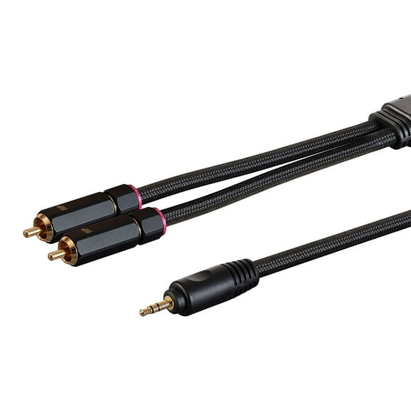 Monoprice 3.5mm to 2-Male RCA Adapter Cable - 3 Feet - Black | Gold Plated Connectors, Double Shielded With Copper Braiding - Onix Series