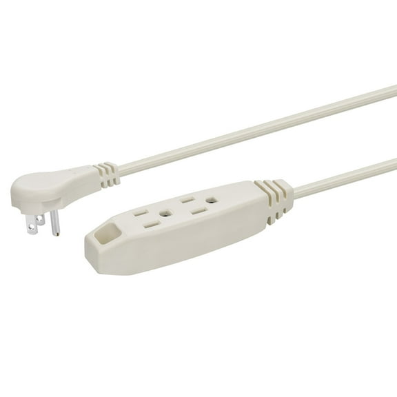 Monoprice 3-Outlet Flat Plug Household Extension Cord - 10 Feet - White | Low-Profile 5-15P, 16AWG, 13A, SPT-2, ETL Listed, 3-Prong