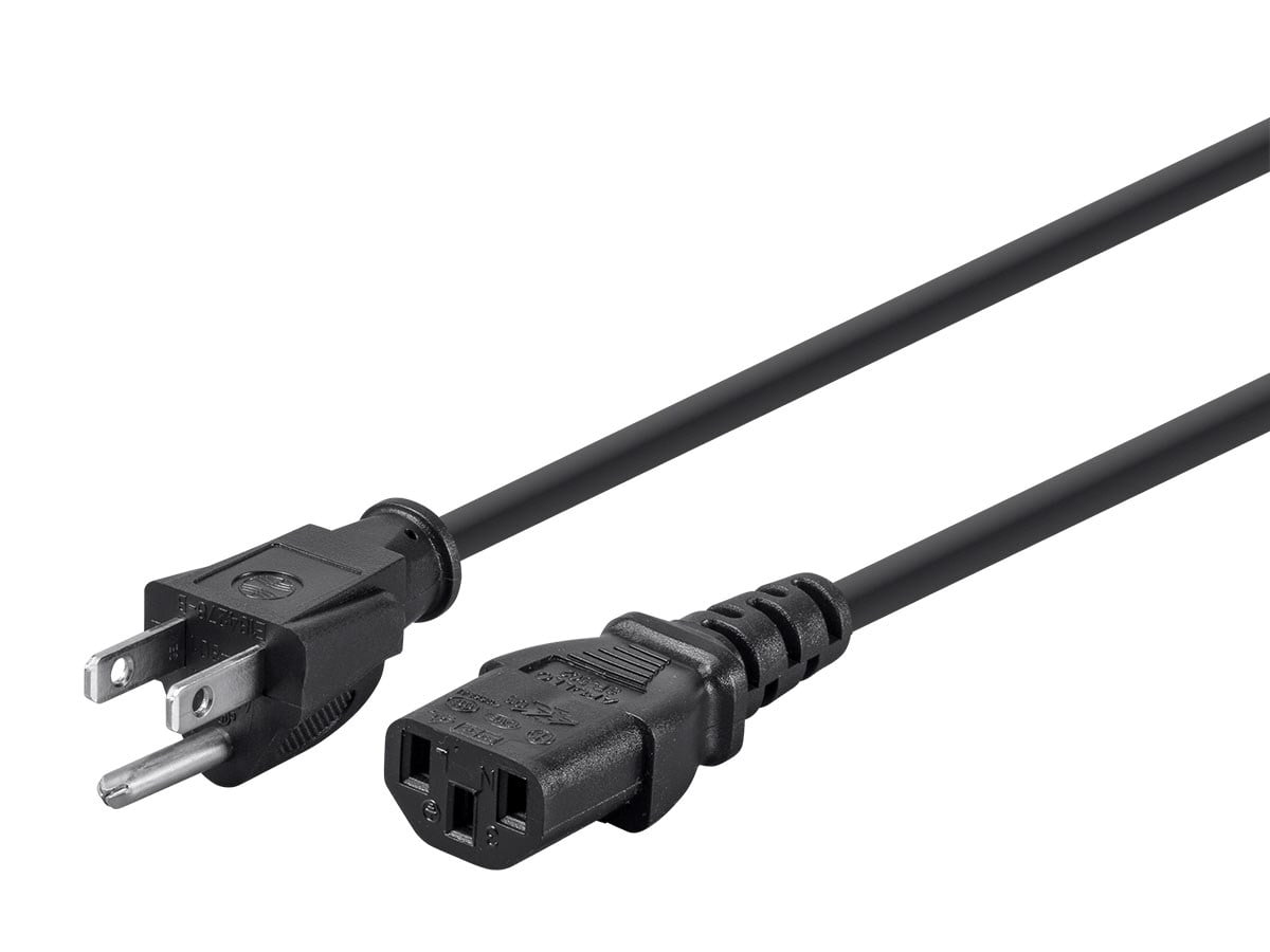 Monoprice 3-Prong Power Cord - 15 Feet - Black | NEMA 5-15P to IEC 60320 C13, 16AWG, 13A