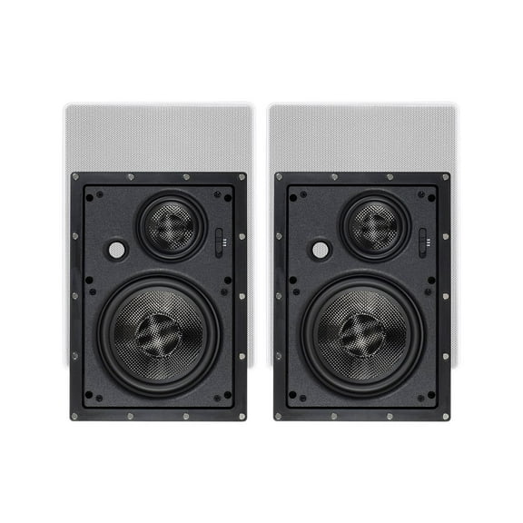 Monoprice 3-Way Carbon Fiber In-Wall Speakers - 6.5 Inch (Pair) With Magnetic Grille - Alpha Series