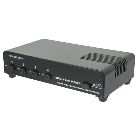 Monoprice 4-Channel Speaker Selector - Black Up to 140W Per Ch. Distribute Speakers, Perfect for Home Theater Audio
