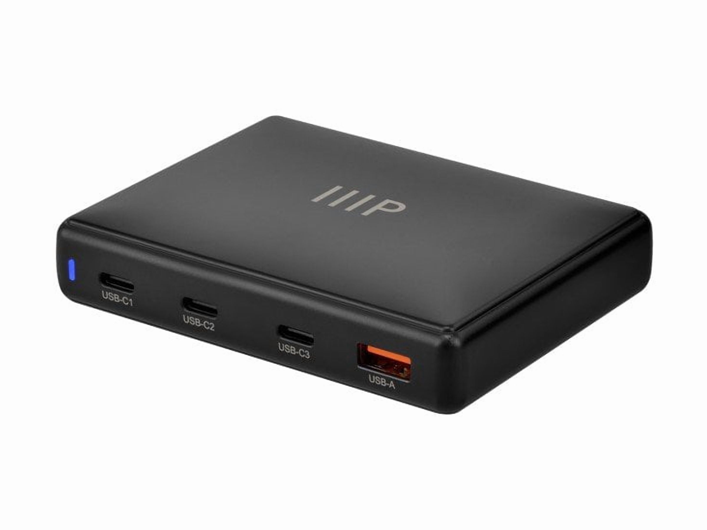 Monoprice 4-Port 100W Desktop GaN Charger, Fast Charge, 3x USB-C, 1x USB-A, Black