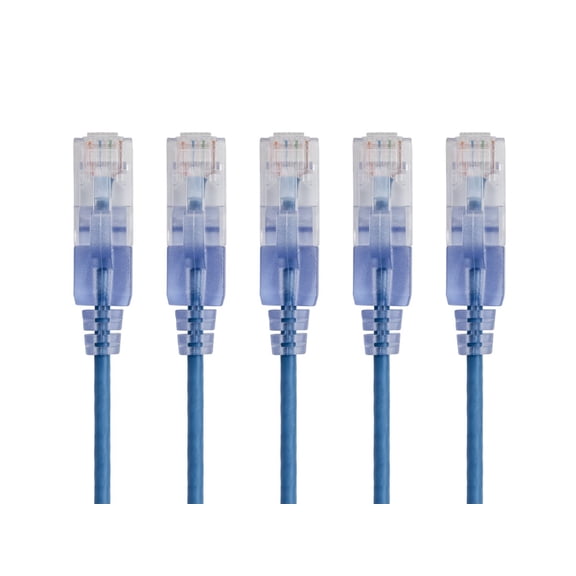 Monoprice 5-Pack SlimRun Cat6A Ethernet Network Patch Cable 14ft Blue 15146