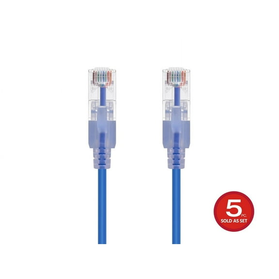 Monoprice 5-Pack SlimRun Cat6A Ethernet Network Patch Cable 1ft Blue