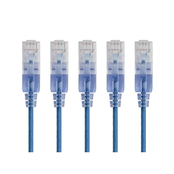 Monoprice 5-Pack SlimRun Cat6A Ethernet Network Patch Cable 3ft Blue 15130