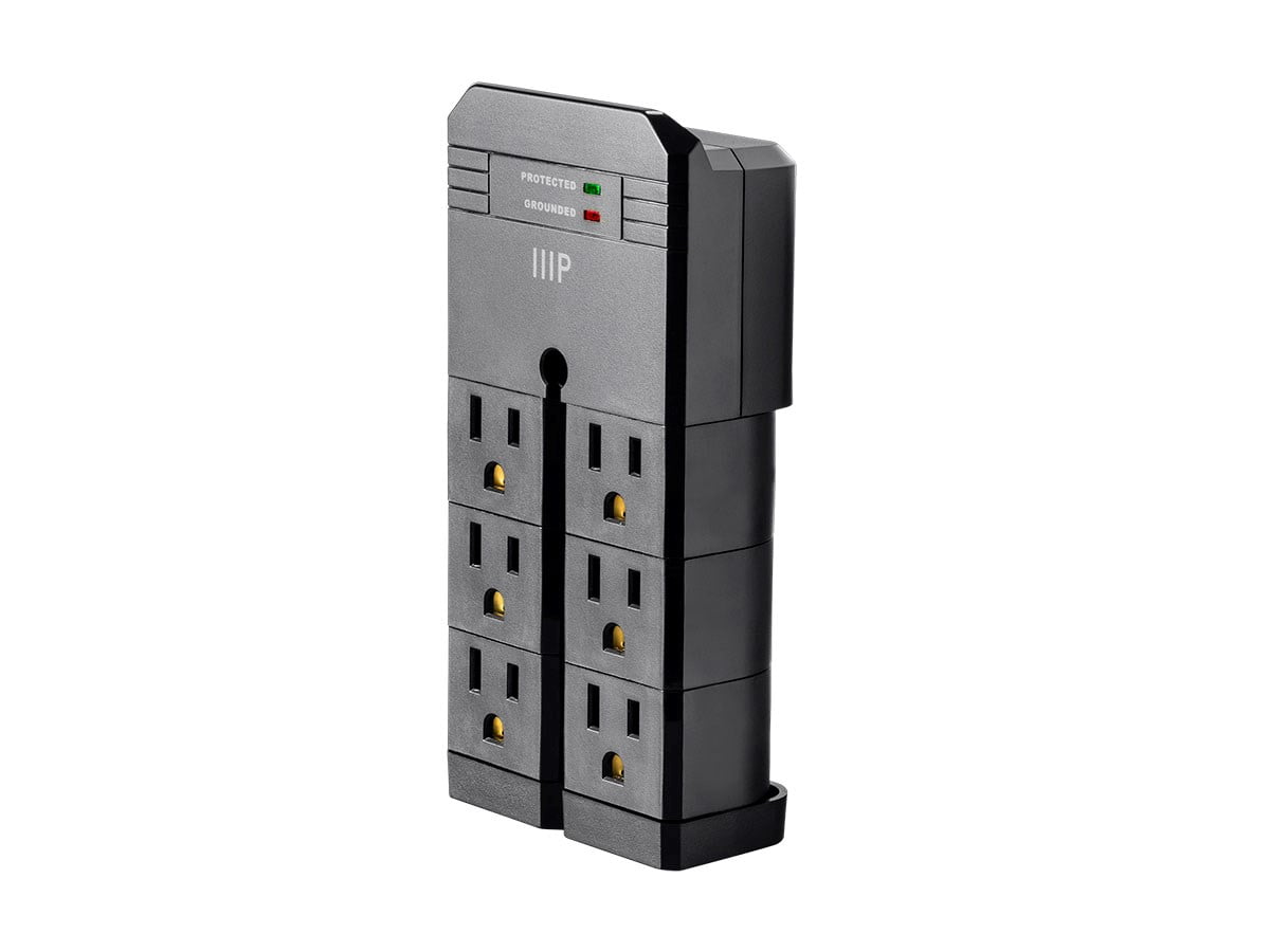 Monoprice 6 Outlet Rotating Power Surge Protector Wall Tap Black UL
