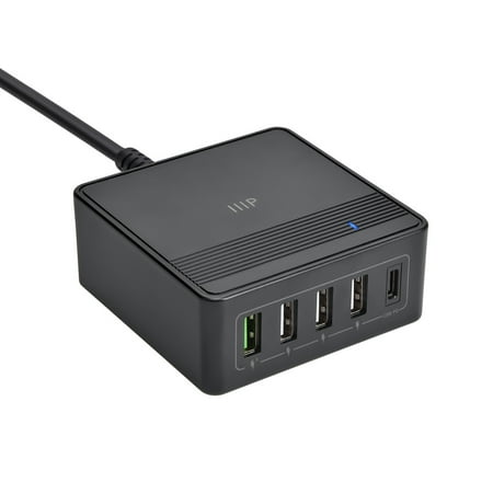 Monoprice 60W USB‑C 5‑Port Desktop Charging Station | Fast Charging, for Galaxy, MacBook Pro/Air, iPad, iPhone, Smartphones, Tablet, Laptop and More