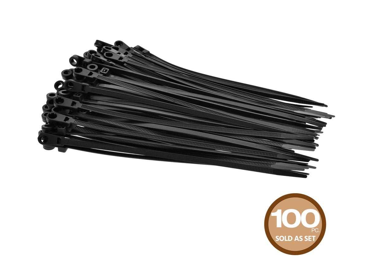 Monoprice 8-inch Mountable Head Cable Tie, 100pcs/Pack, 40