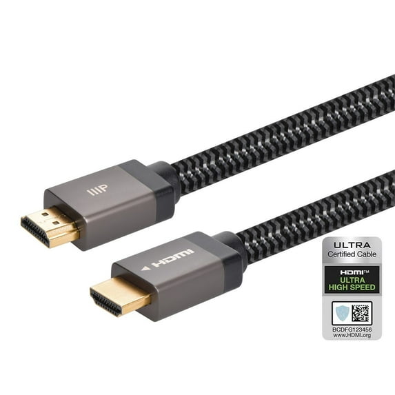 Monoprice 8K Braided HDMI 2.1 Cable - 10 Feet - Black | Ultra High Speed, 48Gbps, Compatible With Sony PS5 / Microsoft / Xbox Series X & Series S and More