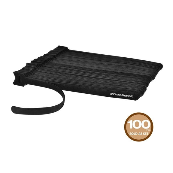 Monoprice Hook & Loop Fastening Cable Ties - Cable tie - 9 in - black (pack of 100)