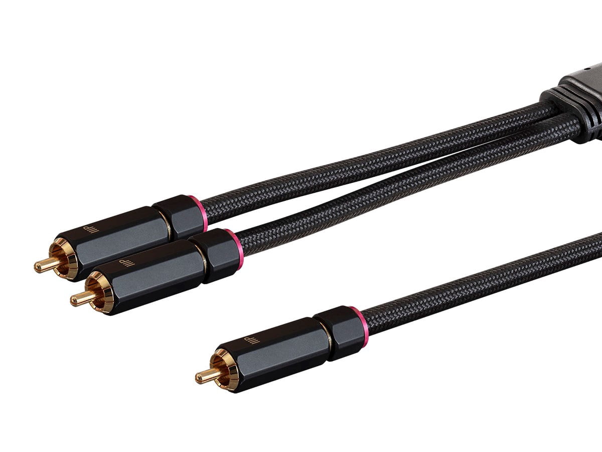 Monoprice Audio Cable - 6 Feet - Black | RCA to 2 RCA Pigtail Cable, Male to Male, Gold Plated Connectors, Double Shielded With Copper Braiding - Onix Series