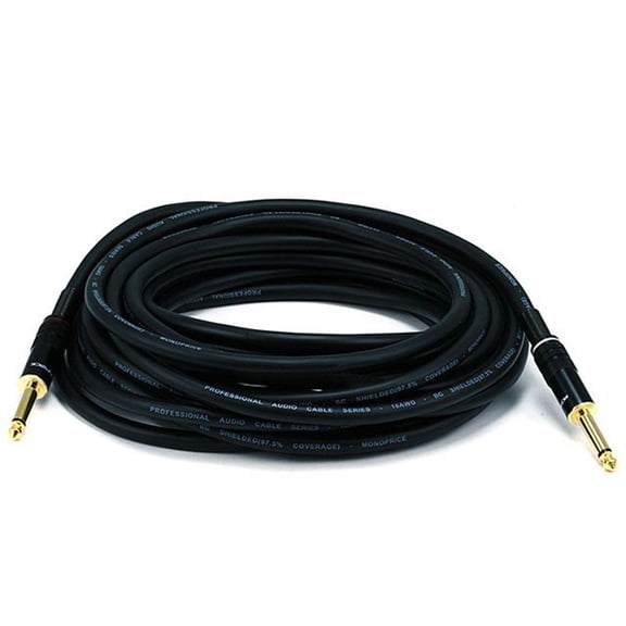 Monoprice Audio Cable Cord - 25 Feet - Black | 1/4 Inch (TS) Male to Male -16AWG, Gold Plated - Premier Series