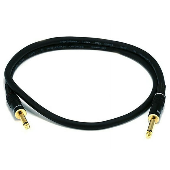 Monoprice Audio Cable Cord - 3 Feet - Black | 1/4 Inch (TS) Male to Male -16AWG, Gold Plated - Premier Series
