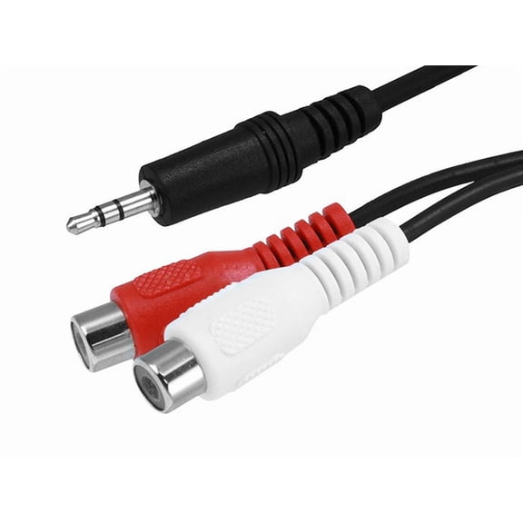 Monoprice Audio/Stereo Cable - 0.5 Feet - Black | 3.5mm Stereo Plug/2 RCA Jack, Mp3 Player/Phone Headphone Output to Home Audio System