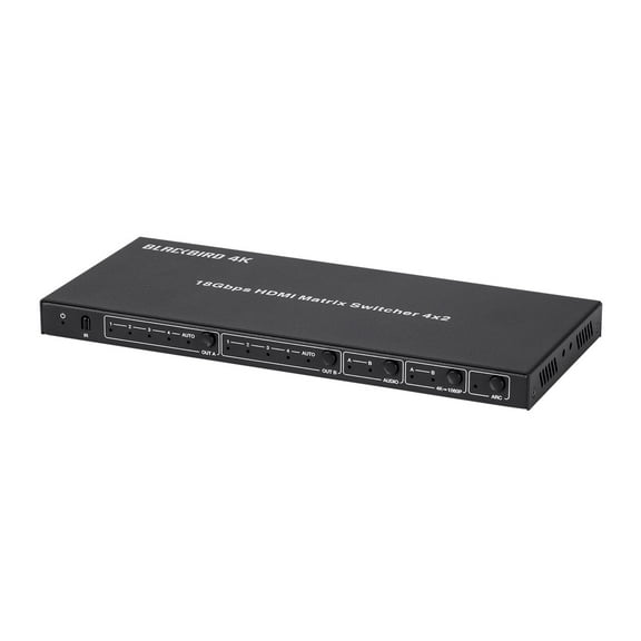 Monoprice Blackbird 4K HDMI Matrix 4x2 HDR 18G 4K@60Hz YCbCr 4:4:4 EDID Coaxial Audio Powered Switch Control Remote (139667)