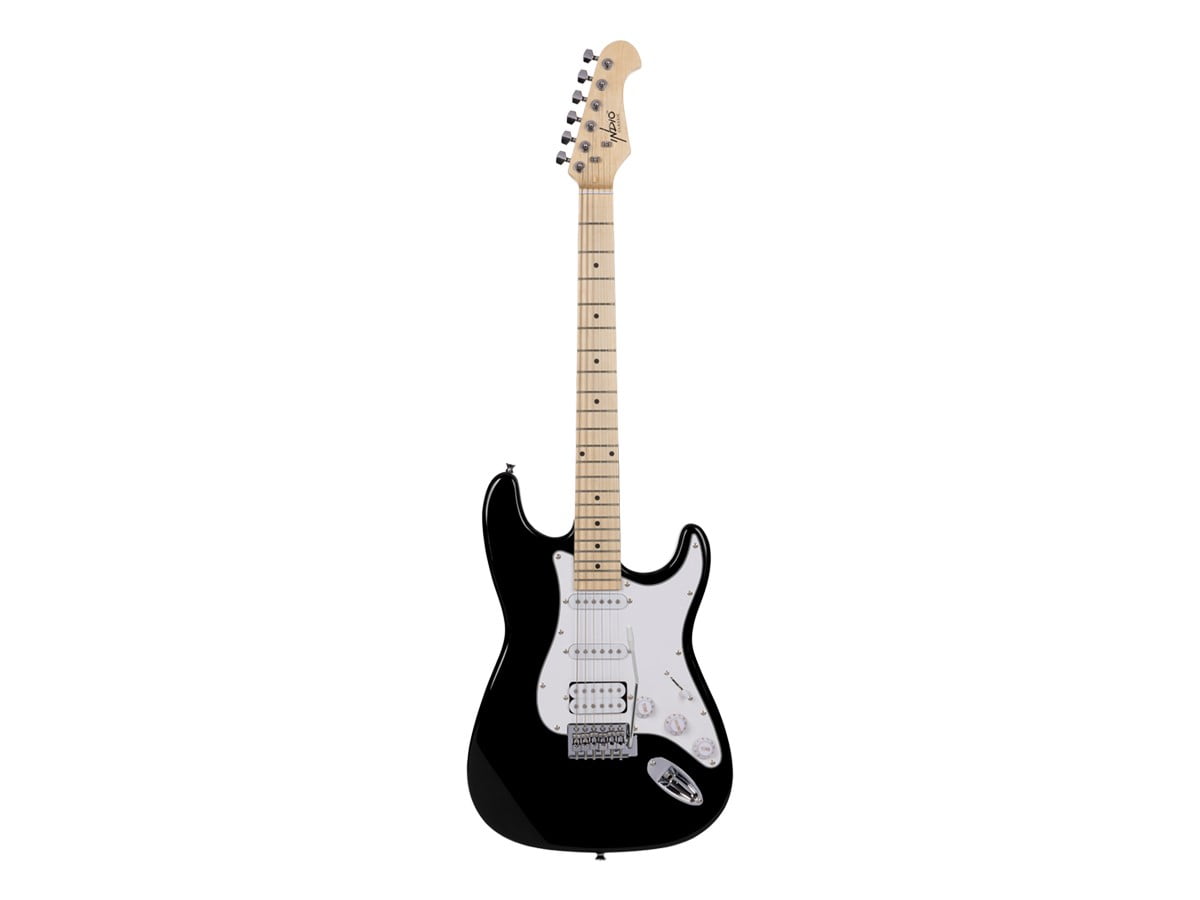 Monoprice Cali Classic HSS Electric Guitar with Gig Bag - Black Body, White Pickguard, Maple Fretboard, Easy to Play, Stage Ready For Performance - Indio Series