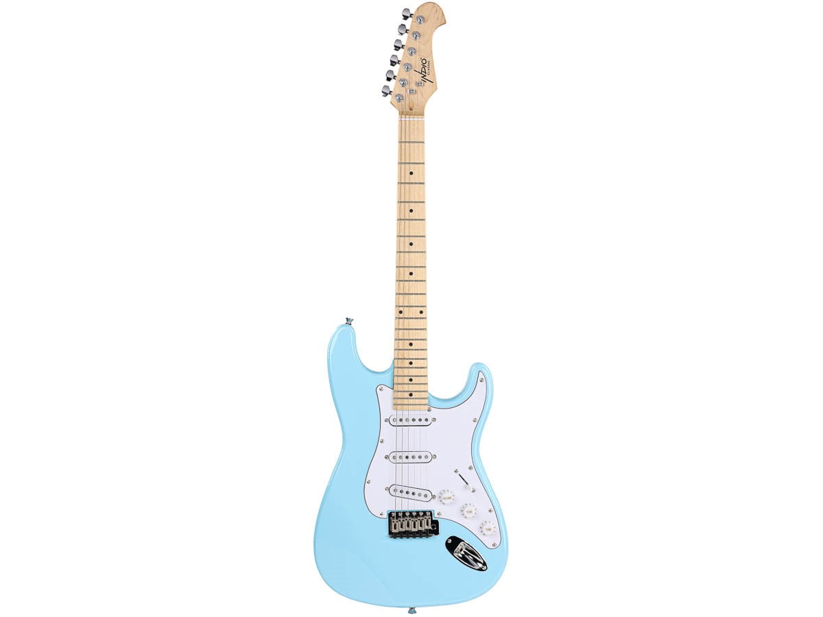 Monoprice Cali DLX Plus Solid Ash Electric Guitar | Wilkinson Bridge and Pickups, with Gig Bag, Right Orientation, Light Blue with Maple Fretboard - Indio Series