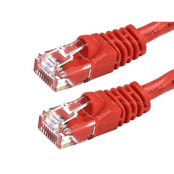 Monoprice Cat5e Ethernet Patch Cable - 25 Feet - Red | Snagless RJ45 Stranded 350MHz UTP Pure Bare Copper Wire Crossover 24AWG