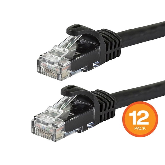 Monoprice Cat6 Ethernet Patch Cable - 0.5 Feet - Black (12 Pack) Snagless RJ45, 550MHz, UTP, Pure Bare Copper Wire, 24AWG - FLEXboot Series