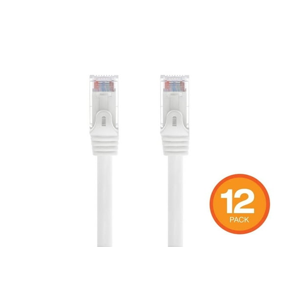 Monoprice Cat6 Ethernet Patch Cable - 0.5 Feet - White (12 pack) Snagless RJ45, Stranded, 550MHz, UTP, Pure Bare Copper Wire, 24AWG - Flexboot Series
