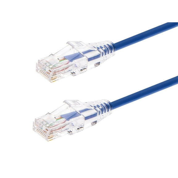 Monoprice Cat6 Ethernet Patch Cable - 0.5 feet - Blue | Snagless RJ45 Stranded 550MHz UTP CMR Riser Rated Pure Bare Copper Wire 28AWG - SlimRun Series