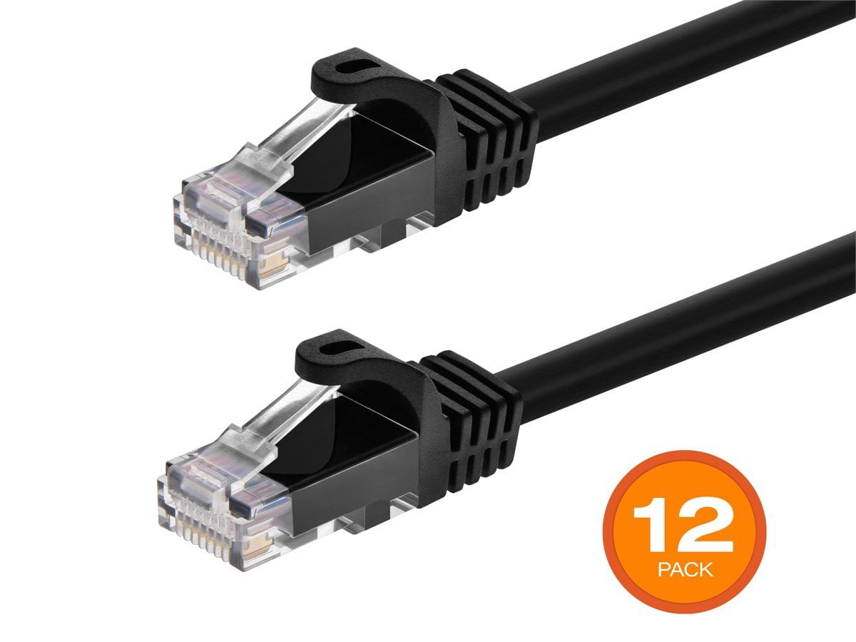 Monoprice Cat6 Ethernet Patch Cable - 1 Feet - Black (12 Pack) Snagless RJ45, 550MHz, UTP, Pure Bare Copper Wire, 24AWG - FLEXboot Series