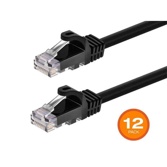 Monoprice Cat6 Ethernet Patch Cable - 1 Feet - Black (12 Pack) Snagless RJ45, 550MHz, UTP, Pure Bare Copper Wire, 24AWG - FLEXboot Series