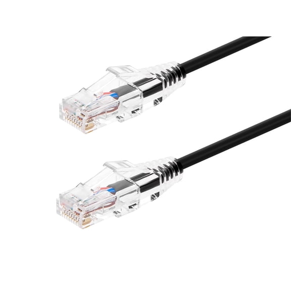 Monoprice Cat6 Ethernet Patch Cable - 1 Feet - Black | Network Internet Cord - Snagless RJ45 Stranded 550MHz UTP CMR Riser Rated Pure Bare Copper Wire 28AWG - SlimRun Series